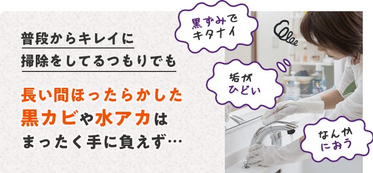 普段からキレイに掃除をしてるつもりでも長い間放置ぎみのビッシリこびりついた尿石や黒ずみは手に負えず